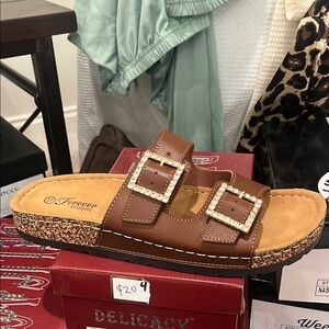 Brown Sandals with Gold Buckles